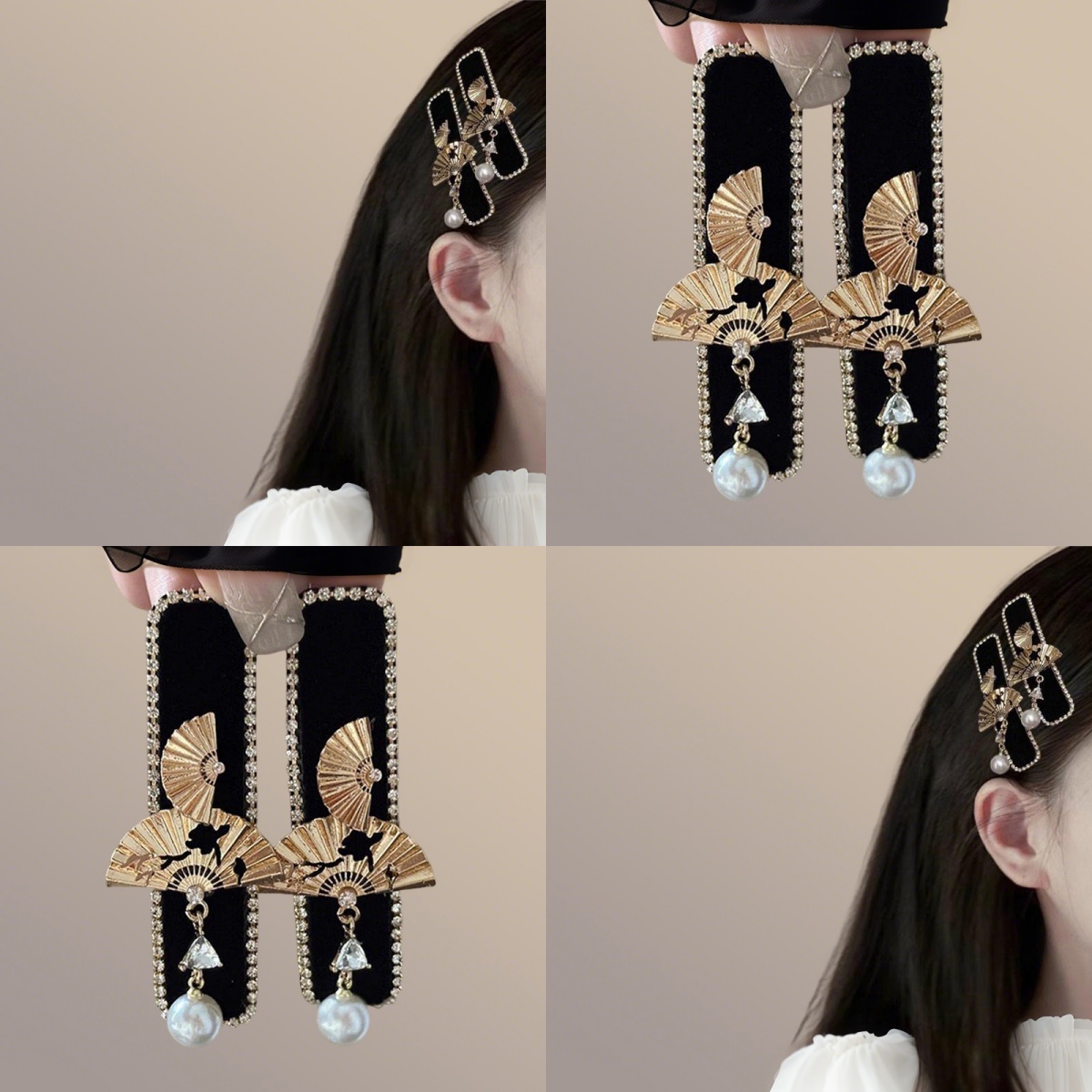 名媛气质新中式折扇蝴蝶发夹复古刘海夹高级感水钻边夹女盘发器