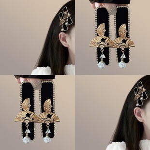 名媛气质新中式 折扇蝴蝶发夹复古刘海夹高级感水钻边夹女盘发器