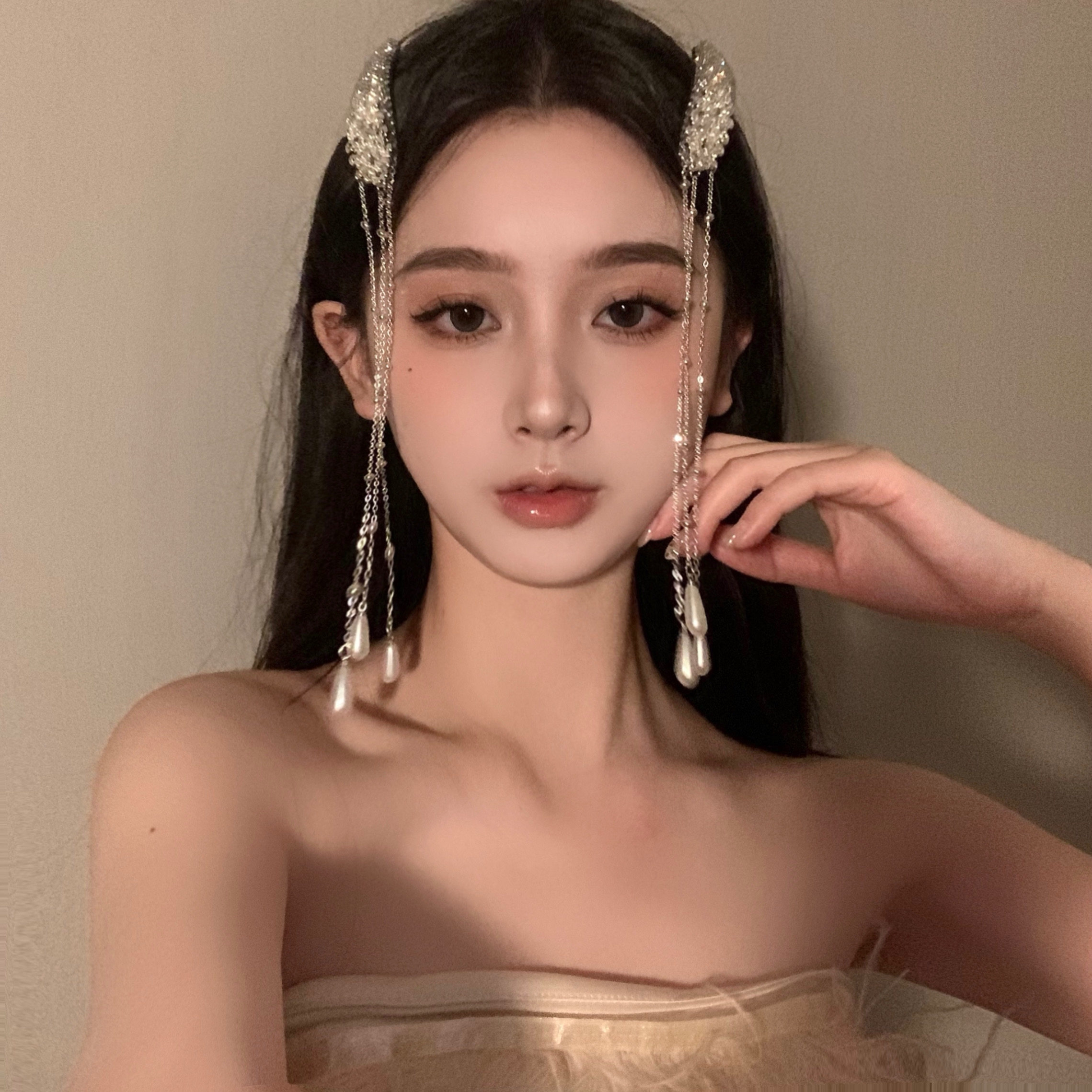 名狐原创珍珠流苏发夹新中式小众民族风头饰装扮侧边刘海夹发卡女