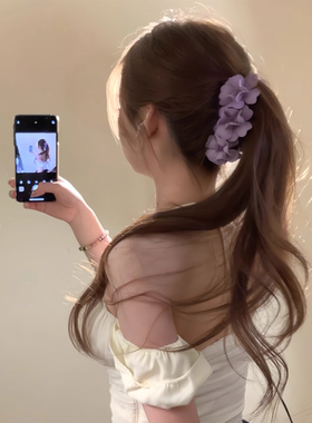超仙氛围感紫色并蒂花香蕉夹女度假风头饰发卡抓夹马尾夹韩系发饰