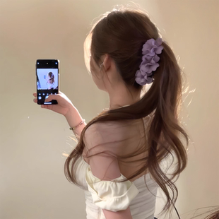 超仙氛围感紫色并蒂花香蕉夹女度假风头饰发卡抓夹马尾夹韩系发饰