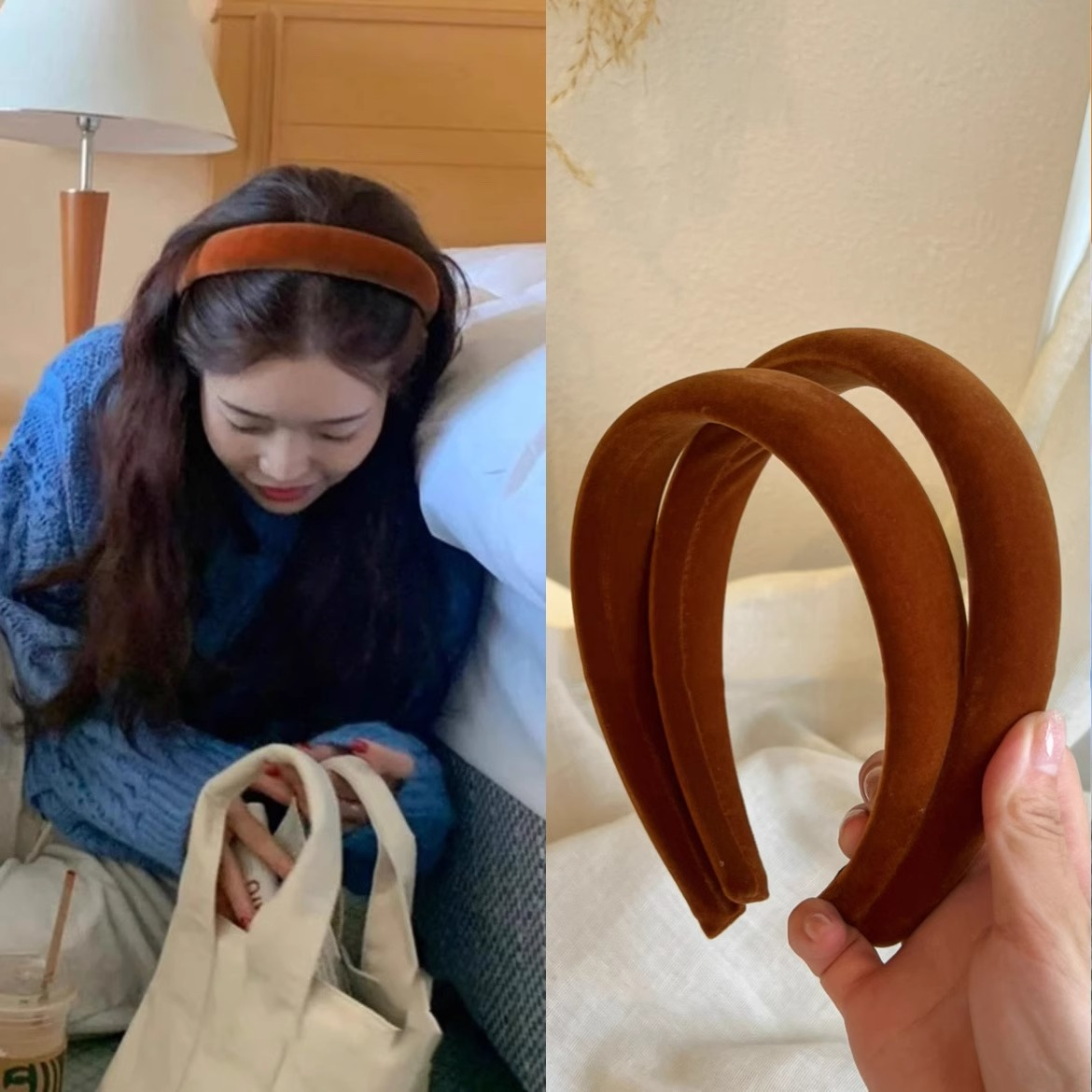 韩系美拉德丝绒显白熟南瓜色发箍秋冬温柔慵懒氛围外出高颅顶头箍