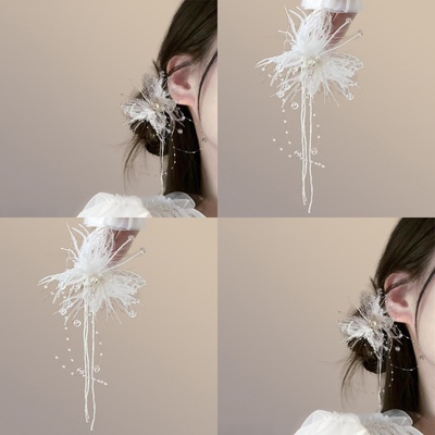 超仙羽毛蝴蝶流苏发夹优雅气质侧边夹新娘头饰婚纱礼服发饰刘海夹