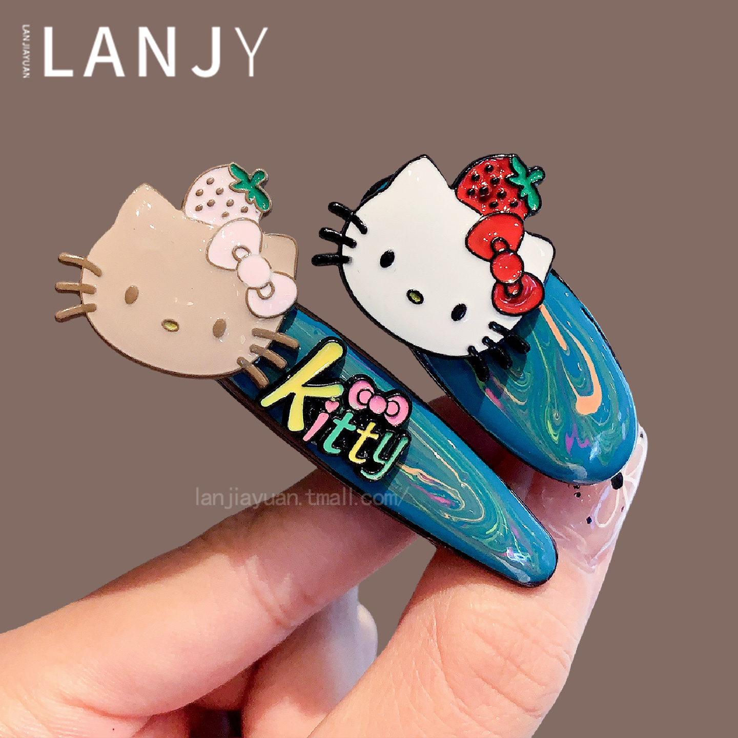 韩系蓝色晕染kt猫侧边夹发夹