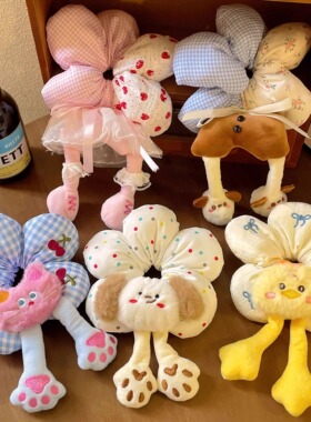 可爱卡通趣味花朵大肠发圈女高级感充棉立体小狗头绳小黄鸭发绳女