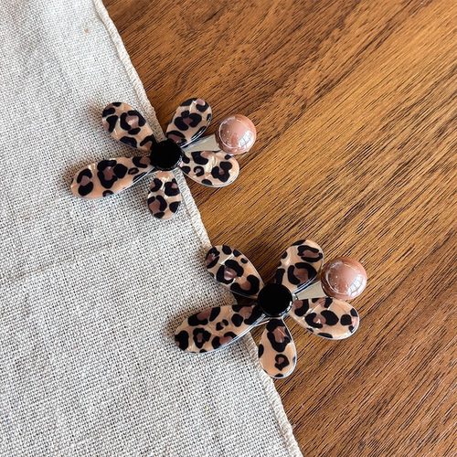 豹纹花朵发夹女一字夹高端碎发前额刘海夹2025新款侧边夹发卡发饰