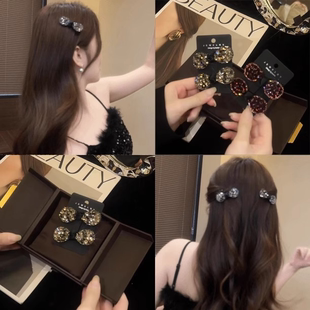超闪蝴蝶结水钻发卡一字鸭嘴夹后脑勺碎发夹前额刘海侧边夹子头饰