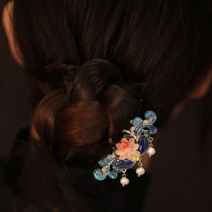 烧蓝发簪新中式国风簪子女古风适合丸子头的头饰后压发饰侧边发梳