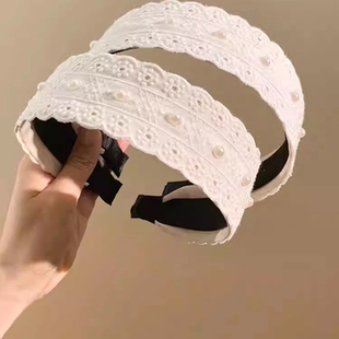 高级感米色珍珠宽边发箍女高颅顶气质头箍日常外戴发卡洗脸头饰