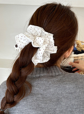 韩系白色波点大肠发圈女高级感丸子头扎发头绳发饰品方巾发绳