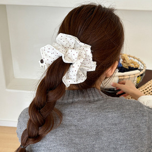 韩系白色波点大肠发圈女高级感丸子头扎发头绳发饰品方巾发绳