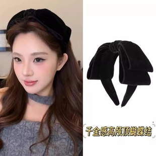 高级感丝绒细闪双层蝴蝶结发箍女气质小众外出百搭发卡新款发饰