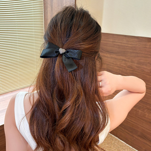 韩系黑色爱心蝴蝶结发夹女2025半扎发后脑勺发卡发饰弹簧夹头饰