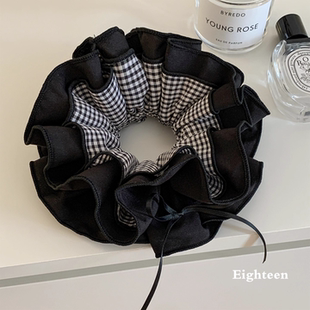 韩系黑白格子蝴蝶结大肠发圈女高级感丸子头扎头发超大发饰头绳