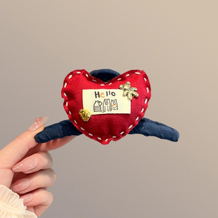 抓夹女蝴蝶结爱心布艺发夹女2025新款 鲨鱼夹后脑勺发卡发饰