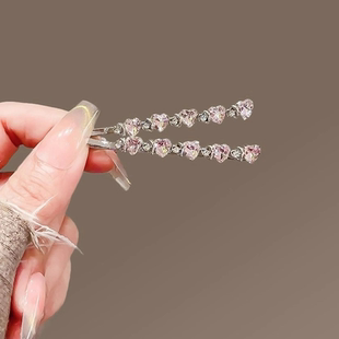 水晶爱心一字夹女2025新款 甜美侧边发卡头饰少女发夹刘海碎发夹子