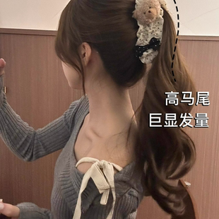 原创手作 可爱毛绒小熊AB面波点香蕉夹女后脑勺发夹马尾夹头饰