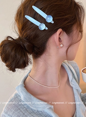 韩系ins新款糖果色发夹侧边对夹碎发刘海夹明亮黄色珠子鸭嘴发卡