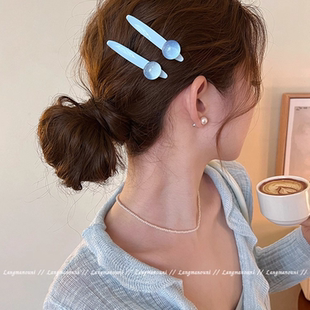 韩系ins新款 糖果色发夹侧边对夹碎发刘海夹明亮黄色珠子鸭嘴发卡