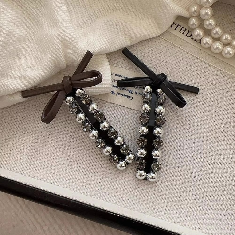 银珠水钻皮质蝴蝶结发夹韩系精致百搭BB夹后脑勺侧边夹发饰新款女,饰品/流行首饰/时尚饰品新,发饰,淘宝优惠券,粉丝福利购,淘宝优惠卷