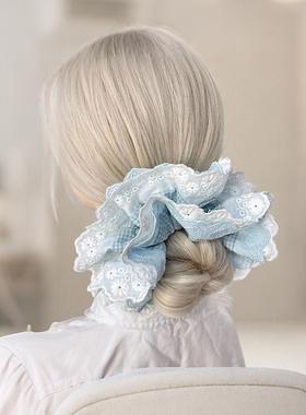 方圆同款白色蕾丝大肠发圈2024年新款皮筋法式慵懒感复古花边发圈