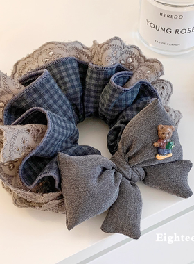韩系灰色蕾丝蝴蝶结大肠发圈女高级感扎头发超大号百搭发饰头绳