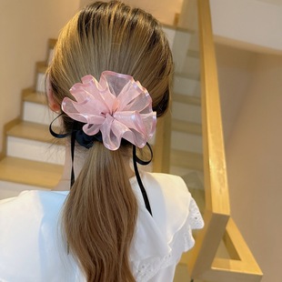 韩国东大门发饰网纱立体花朵飘带大肠圈仙气飘飘甜美发圈马尾