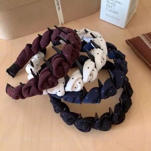 美拉德金标毛呢波点齿梳发箍女高颅顶防滑头箍显脸小发捆时尚 头饰