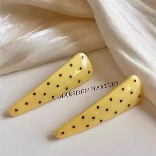 韩系氛围感奶油黄波点三角发夹甜美可爱刘海侧边夹碎发夹头饰女