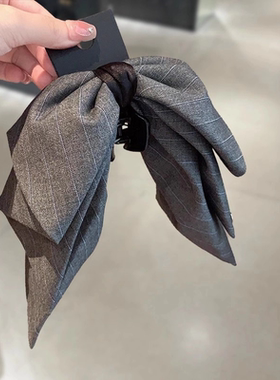 格雷系灰色条纹复古蝴蝶结马尾抓夹后脑勺时尚马尾夹发抓发夹头饰