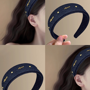 气质ins风高颅顶头箍盘发器 牛仔字母发箍女韩版 韩系百搭 博主风格