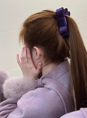 高品质！紫色蝴蝶结缎面香蕉夹女发饰后脑勺发夹头饰马尾夹竖夹