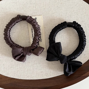 韩国高弹力缎面蝴蝶结小肠发圈基础款 扎马尾头绳百搭皮筋发饰