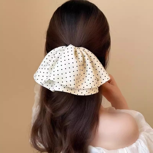 小感甜美百搭裙摆精致质感抓夹金标盘发发夹缎面后脑温柔法式 波点