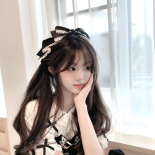 夏日茶会蓝色lo配饰洛丽塔大蝴蝶结头饰手作黑色kc发饰Lolita发夹