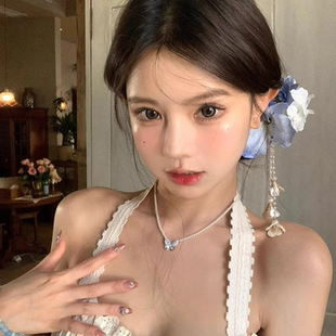 新中式 一梦芳华 牡丹花流苏发夹超仙温柔古风汉服头饰 蜜桃茶