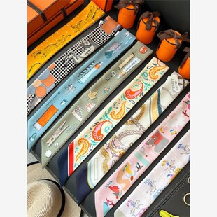 高定H家twily丝巾细长条真丝绑带包包手柄丝带桑蚕丝小飘带领巾