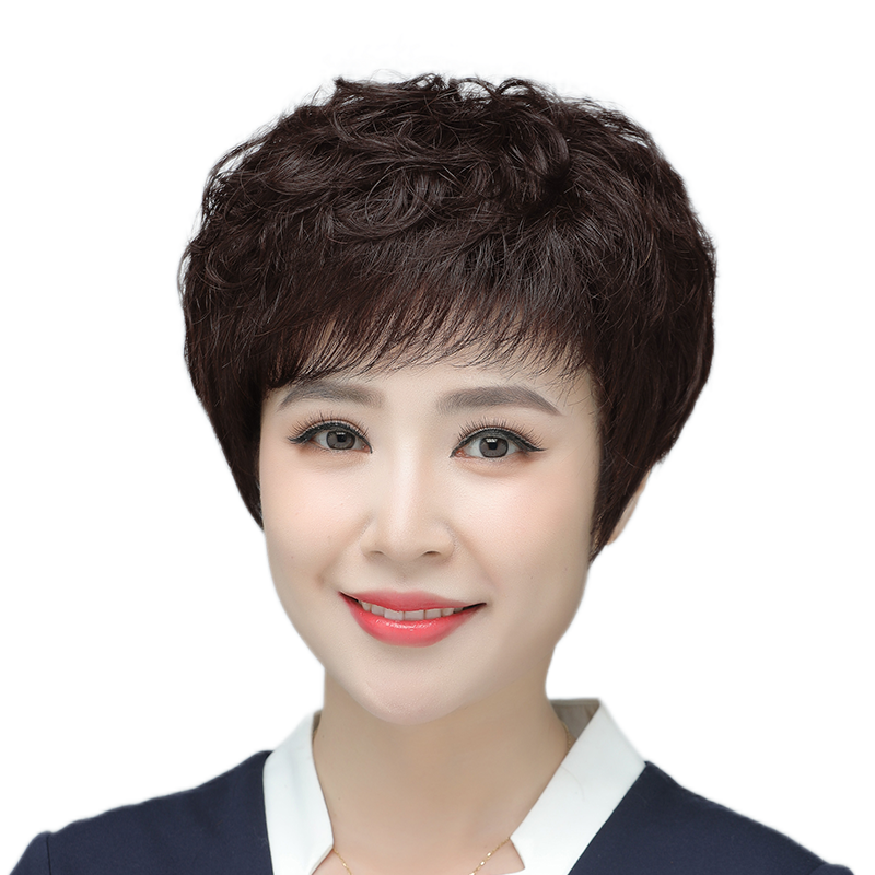 假发全头套女真人发丝中老年妈妈假发款短卷发羊毛微卷日常自然