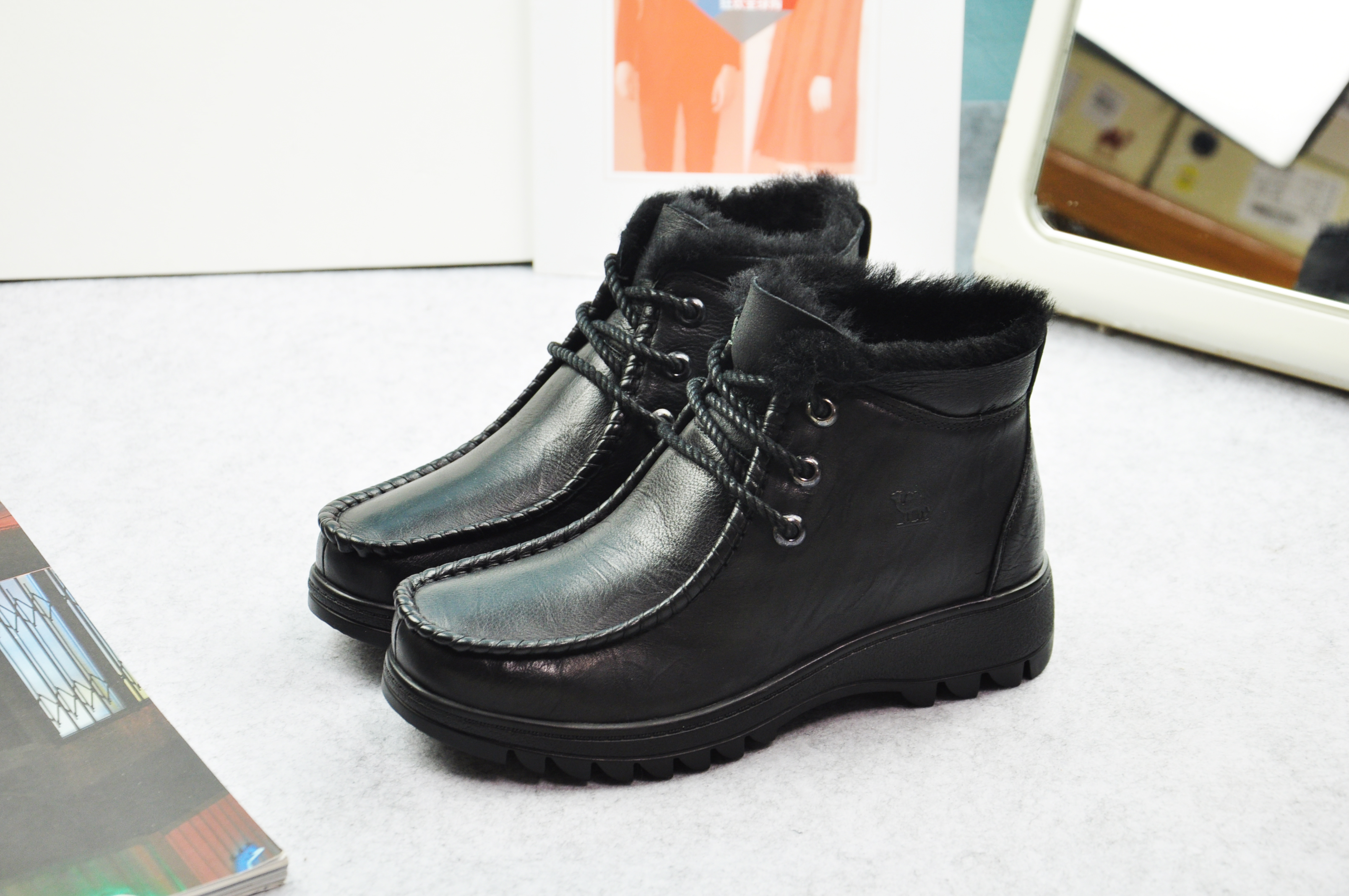 骆驼真皮休闲风棉鞋