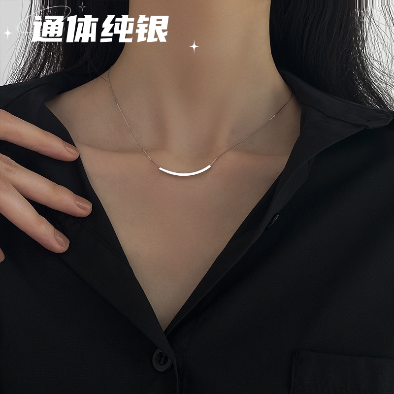 S925纯银锁骨链女微笑项链锁骨链