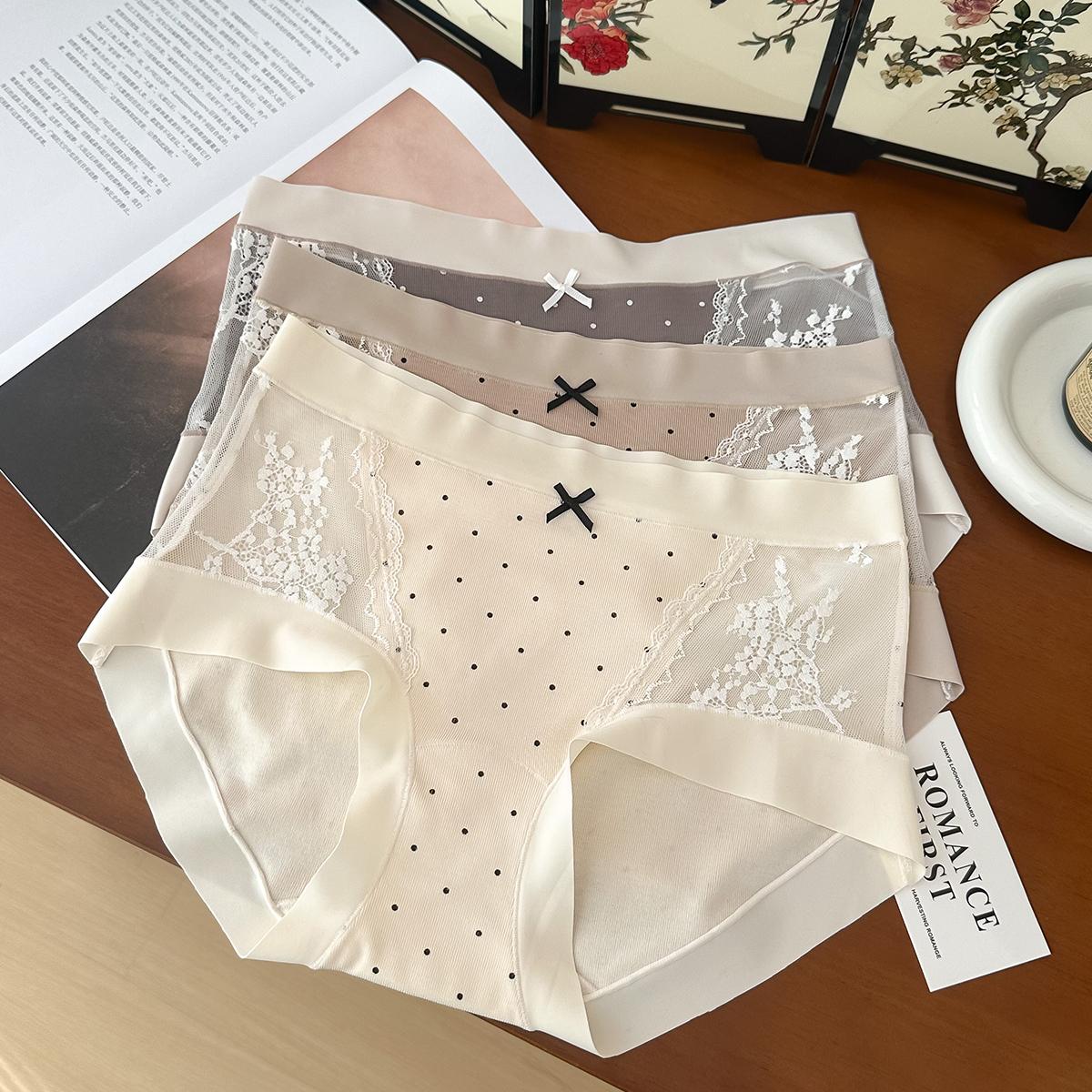 蕾丝少女内裤2024新款女生纯棉裆抑菌三角裤纯欲风性感中腰短裤头