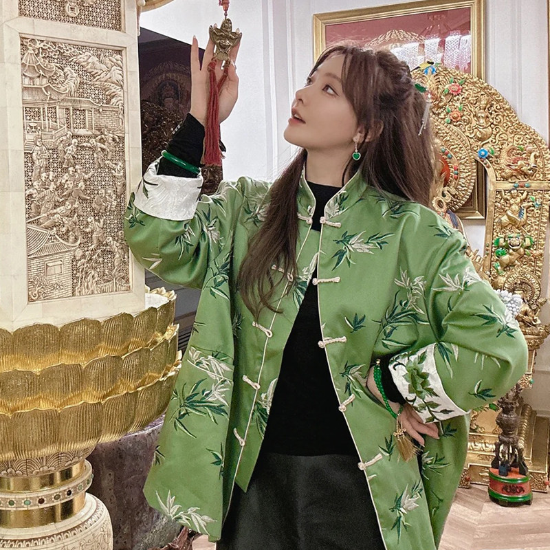 黄美熙同款新中式宋锦汉服衬衫女秋季新款提花盘扣古装国风外套