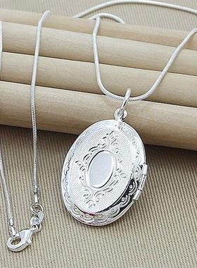 Silver Chain Necklace Silver jewelry Round Photo Locket Pend