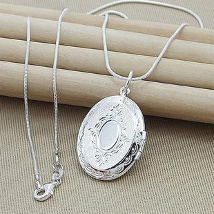 Silver Chain Necklace Silver jewelry Round Photo Locket Pend