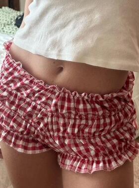 Xingqing Red and White Plaid Shorts y2k Clothes Women Elasti