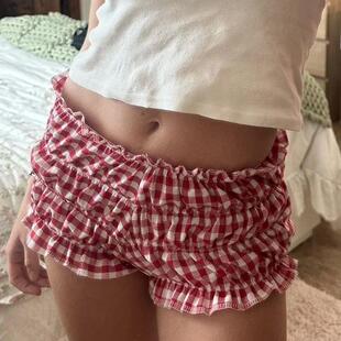 Xingqing Red and White Plaid Shorts y2k Clothes Women Elasti