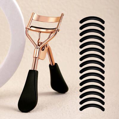 Portable Eyelash Curler with 15 Silicone Pads and Stainless