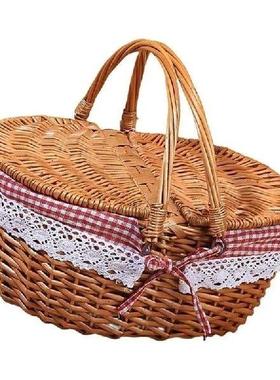N0HA Elegant Wicker Picnics Basket With Folding Handle