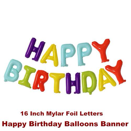 Happy Birthday Balloons Banner Mylar Foil Letters Decoration