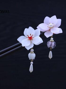 Vintage Wooden Hair Chinese Style Flower Hairpin With Tasse